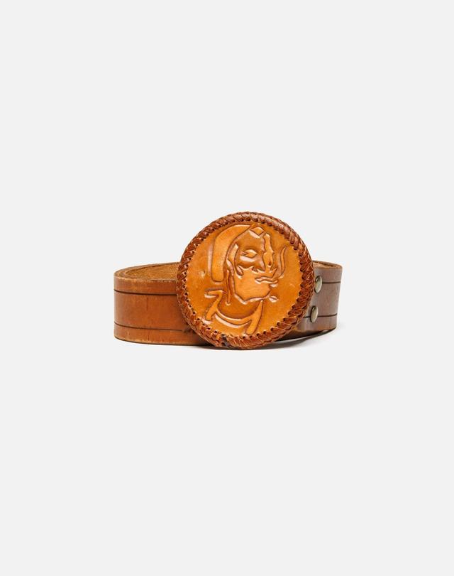 70s Zig Zag Leather Buckle on Embossed Belt Female Product Image