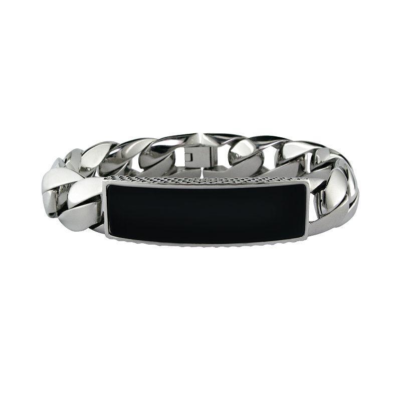 LYNX Stainless Steel Onyx ID Bracelet, Mens, Grey Product Image