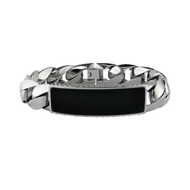 LYNX Stainless Steel Onyx ID Bracelet, Mens, Silver Product Image