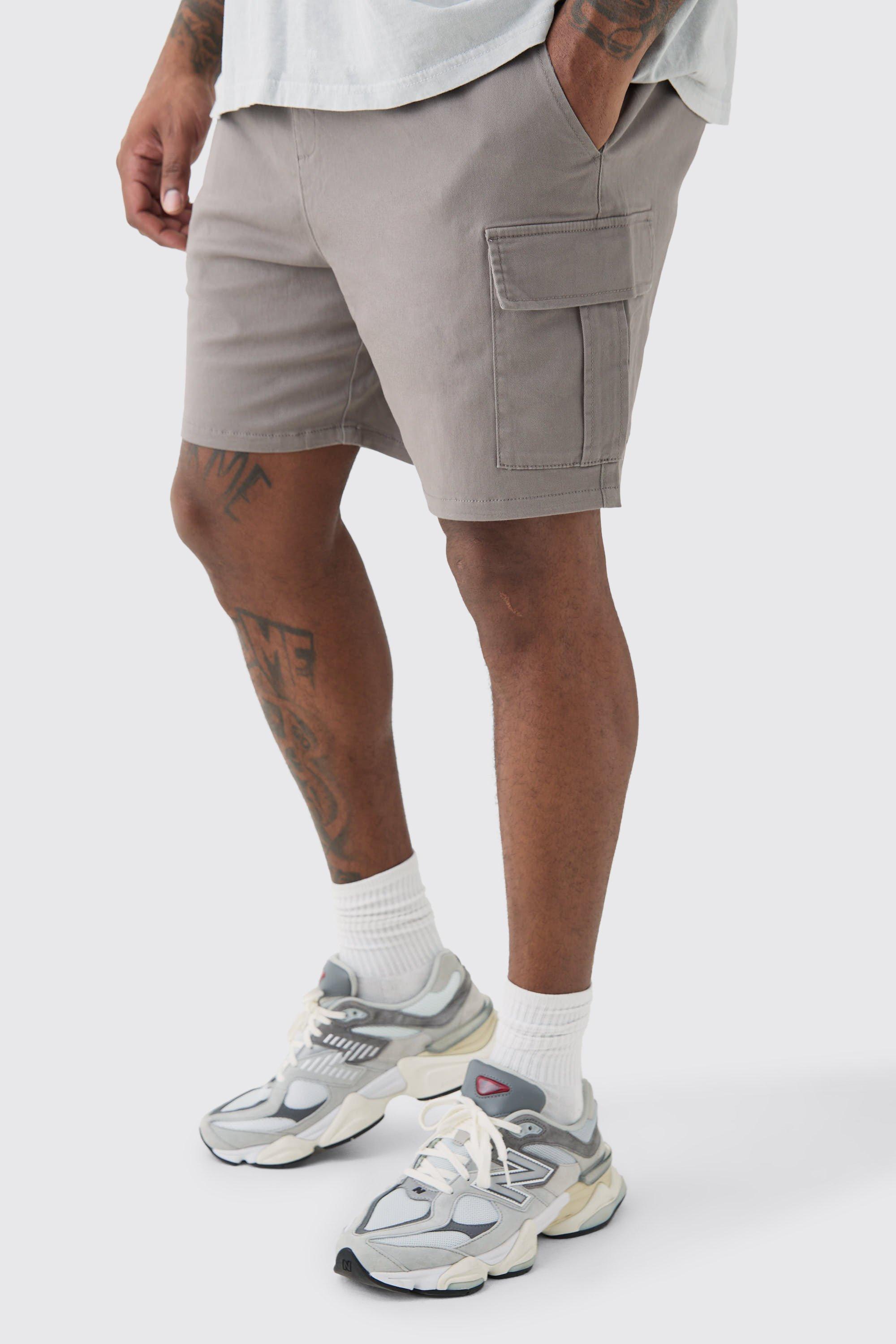 Plus Elasticated Waist Grey Slim Fit Cargo Shorts | boohooMAN USA Product Image