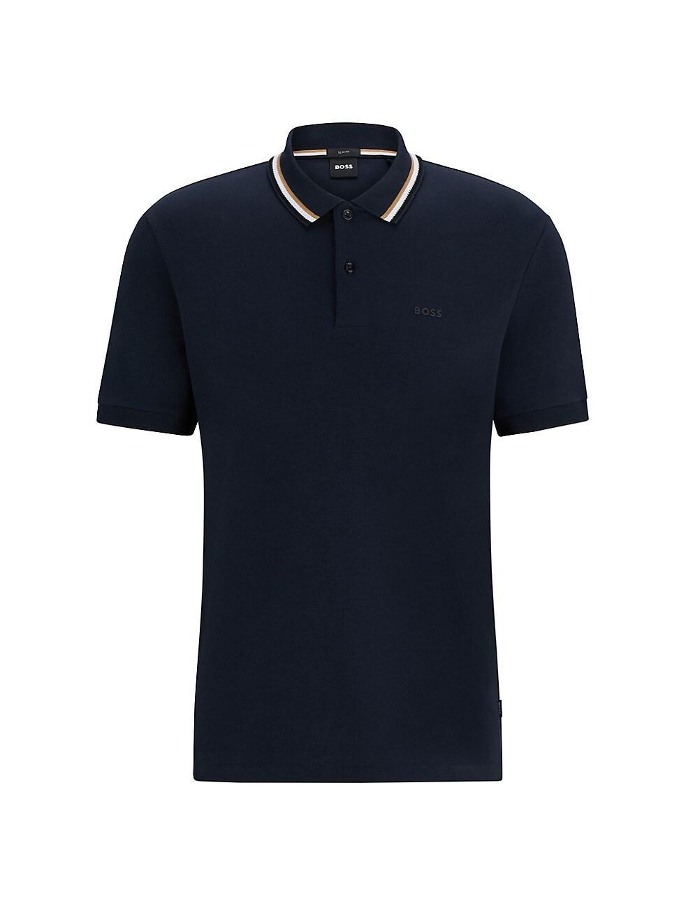 Mens Slim-Fit Polo Shirt In Cotton With Striped Collar Product Image