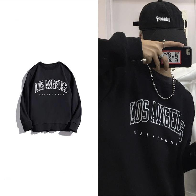 Crew Neck Lettering Print Oversized Pullover Product Image