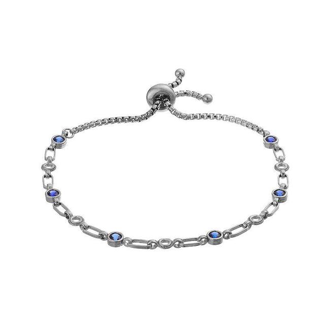 Kristen Kesho Sterling Silver Lab-Created Sapphire & Circle Link Adjustable Bolo Bracelet, Womens Product Image