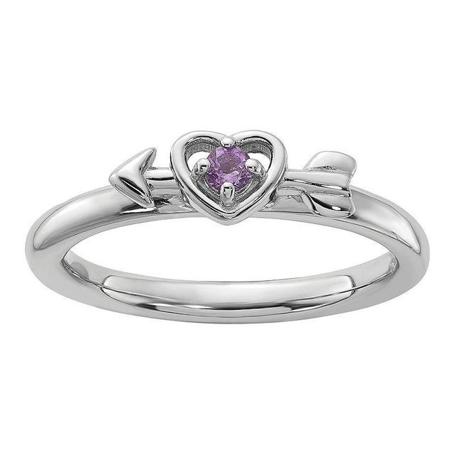 Stacks & Stones Sterling Silver Stackable Gemstone Heart with Arrow Ring, Womens Purple Product Image