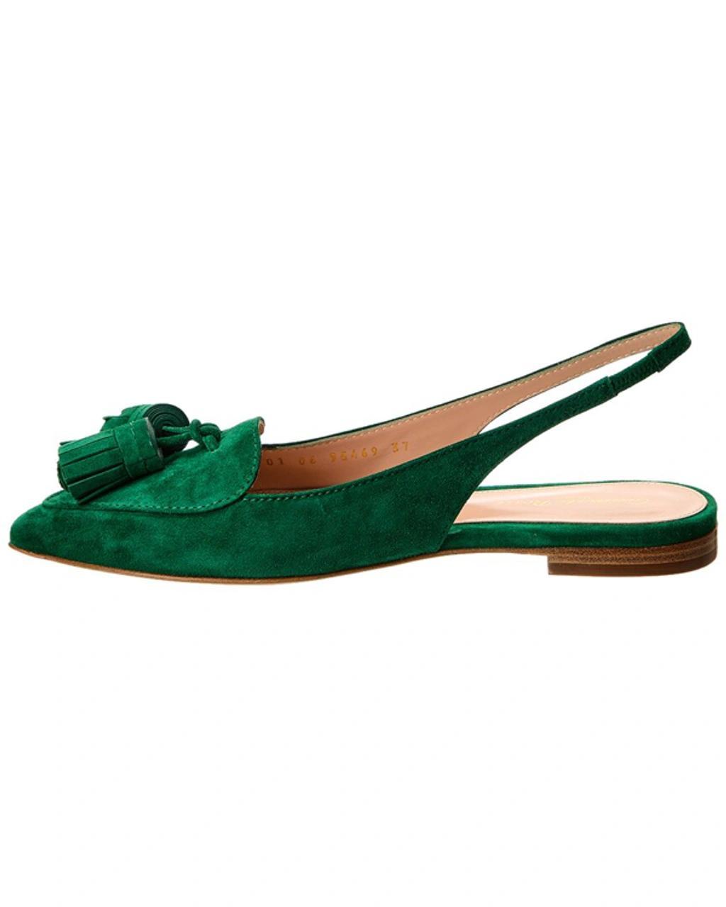 GIANVITO ROSSI Suede Slingback Flat In Green Product Image