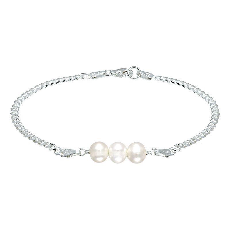 Aleure Precioso Sterling Silver Freshwater Cultured Pearl Curb Chain Bracelet, Womens Silver Tone Product Image