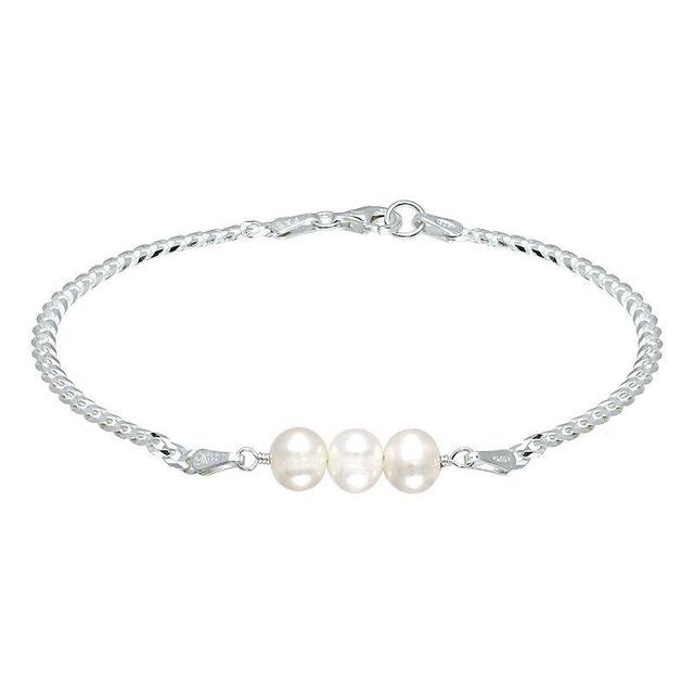 Aleure Precioso Sterling Silver Freshwater Cultured Pearl Curb Chain Bracelet, Womens Product Image