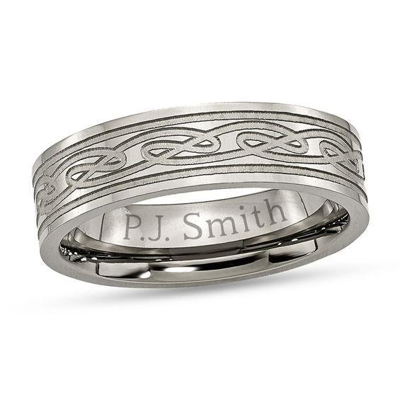 Men's 6.0mm Engravable Celtic Knot Wedding Band in Titanium (1 Line) Product Image