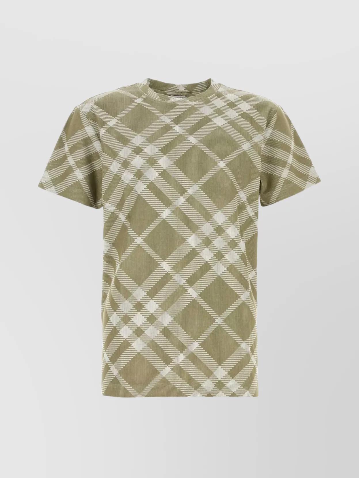 Stretch Cotton Blend T-shirt With Checked Pattern In Green Product Image