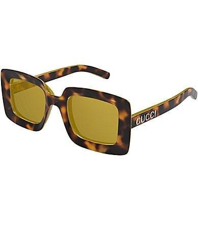 Gucci Womens Sunset Boulevard 51mm Havana Square Sunglasses - Shiny Spotted Yellow Havana Product Image