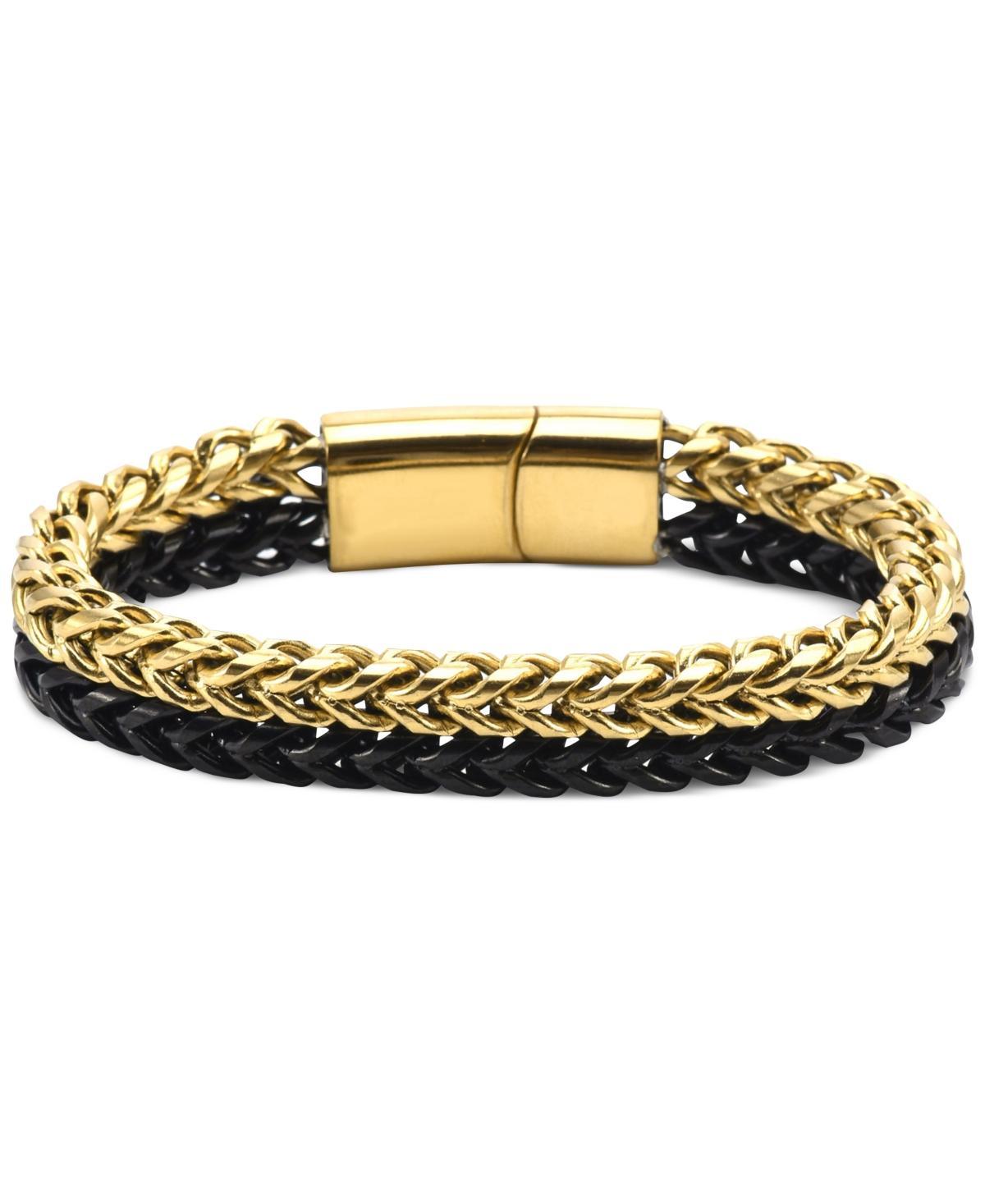 Mens Two-Tone Double Strand Chain Bracelet in Black & Gold-Tone Ion-Plated Stainless Steel Product Image