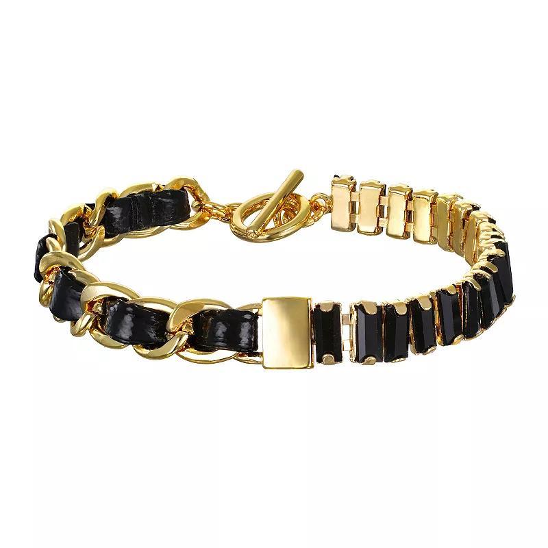 Emberly Woven Chain And Gem Toggle Bracelet, Womens, Black Product Image