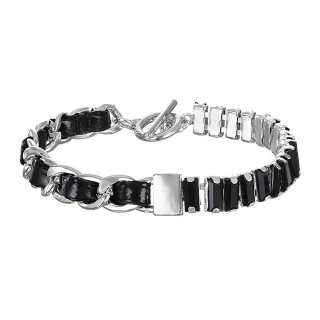 Emberly Silver Tone Woven Chain Toggle Bracelet, Womens, Black Product Image