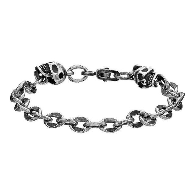 LYNX Stainless Steel 7mm Antique Finish Skull 9 Mens Chain Bracelet, Grey Product Image