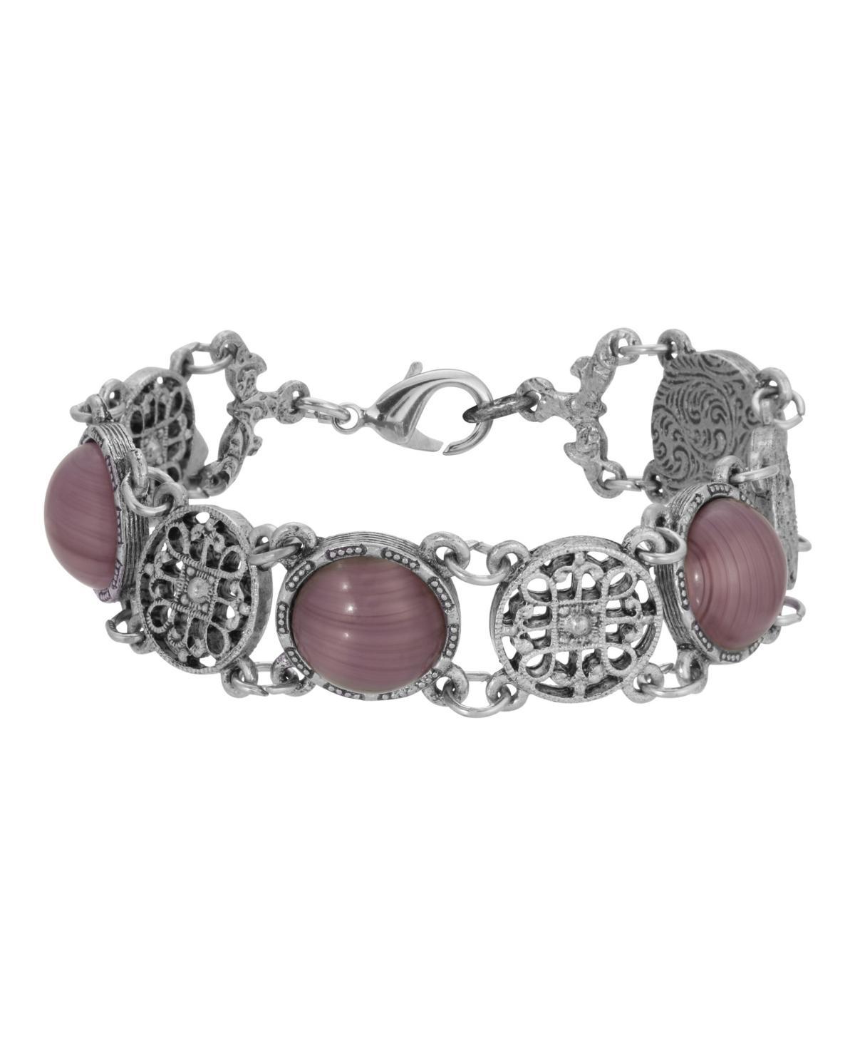 1928 Silver Tone Round Multi-Loop Filigree Bracelet, Womens, Pink Product Image