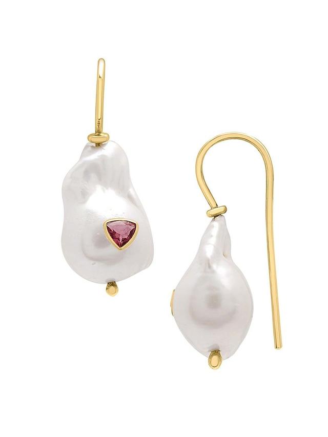 Womens Sweet Tarts 14K-Yellow-Gold Vermeil, Baroque Pearl & Gemstone Drop Earrings Product Image