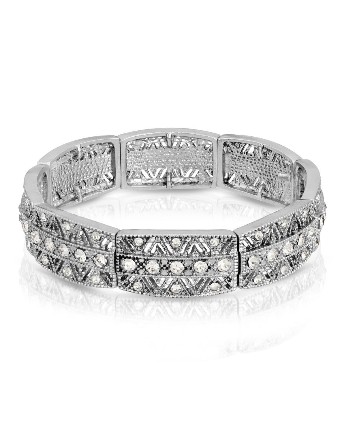 2028 Silver-Tone Crystal Stretch Bracelet Product Image