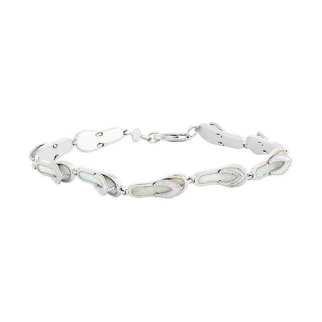 Lab-Created Opal Sterling Silver Flip-Flop Bracelet, Womens White Product Image