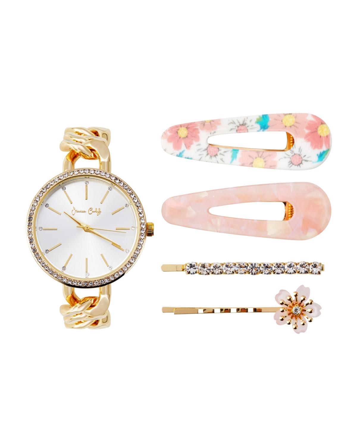 Jessica Carlye Womens Quartz Movement Gold-Tone Bracelet Analog Watch, 34mm with Hair Pin Set - Shiny Gold-Tone Product Image