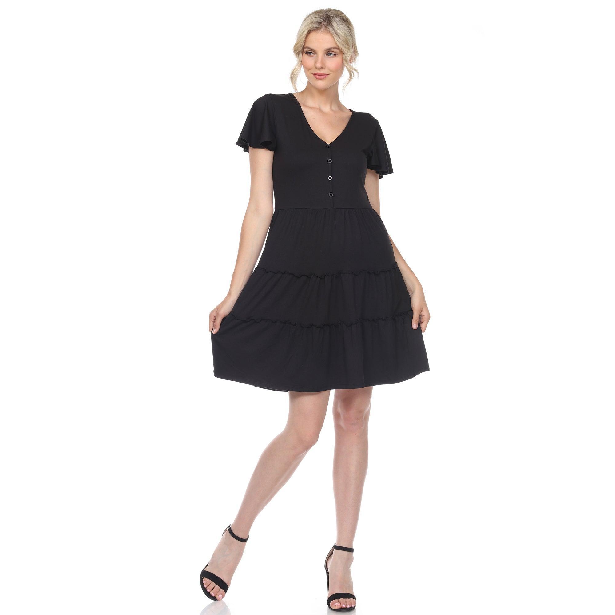 Short Sleeve V-neck Tiered Dress Product Image