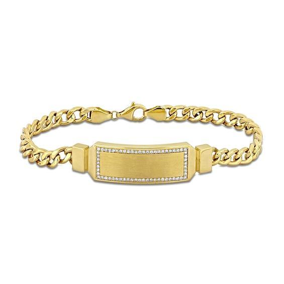 Eternally Bonded Men's 1/3 CT. T.w. Diamond Outline I.d. Curb Chain Bracelet in 14K Two-Tone Gold Product Image