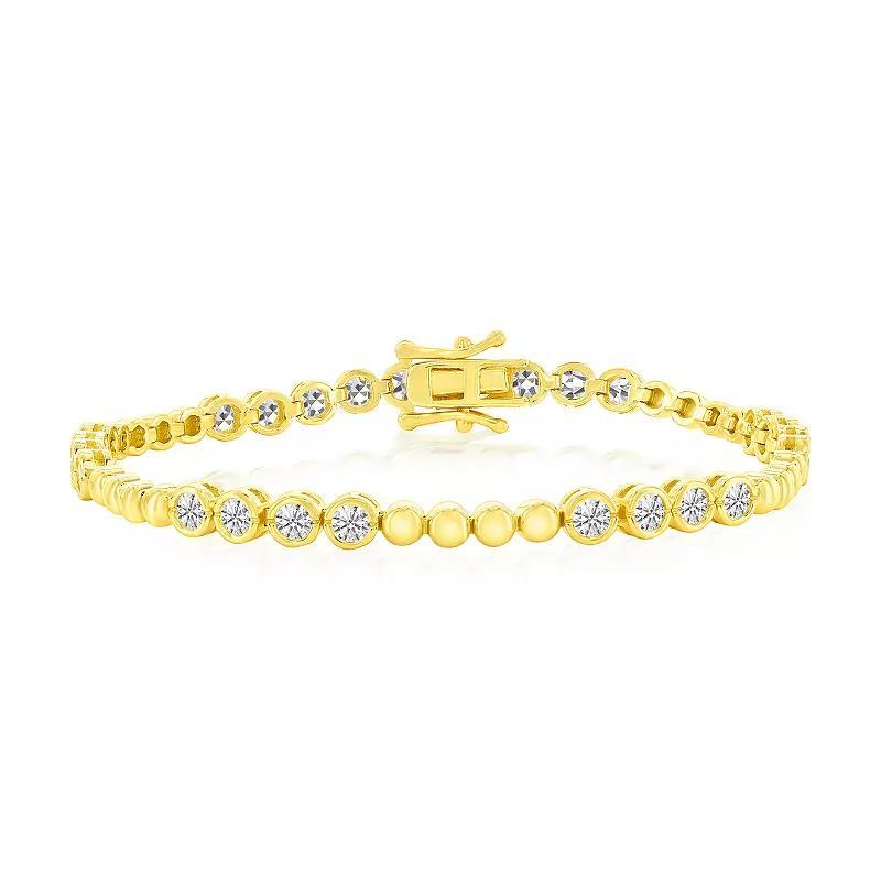 Argento Bella Gold Tone Sterling Silver Cubic Zirconia Bezel Link Bracelet, Womens Product Image