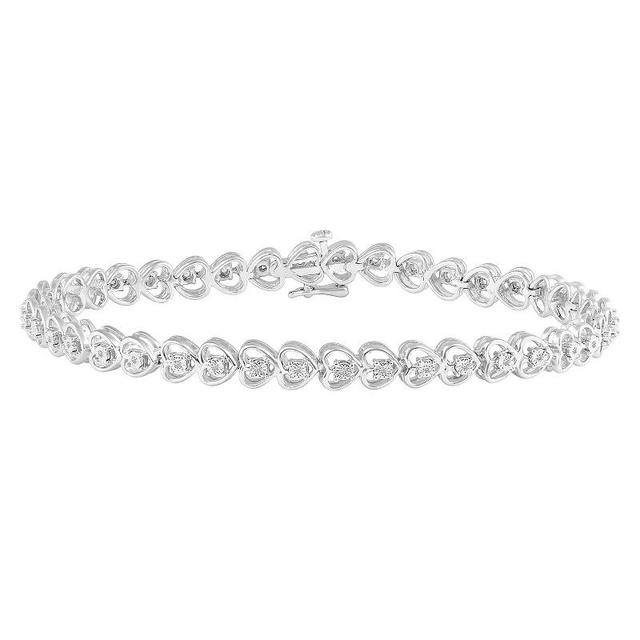 Sterling Silver 1/10 Carat T.W. Diamond Heart Bracelet Set, Womens, Size: 7, White Product Image