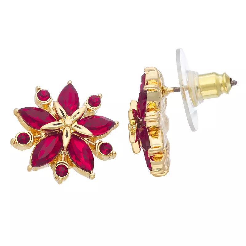 Napier Gold Tone Poinsettia Stud Earrings, Womens, Red Product Image