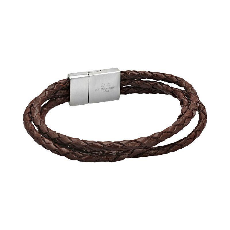 LYNX Stainless Steel & Brown Leather Rope Bracelet - Men, Mens Product Image