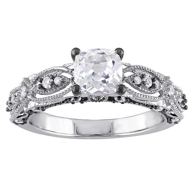 Stella Grace 10k White Gold Lab-Created White Sapphire & Diamond Accent Filigree Engagement Ring, Womens Product Image