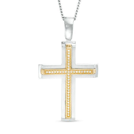 Men's 1/4 CT. T.w. Diamond Cross Pendant in Sterling Silver and 14K Gold - 24" Product Image