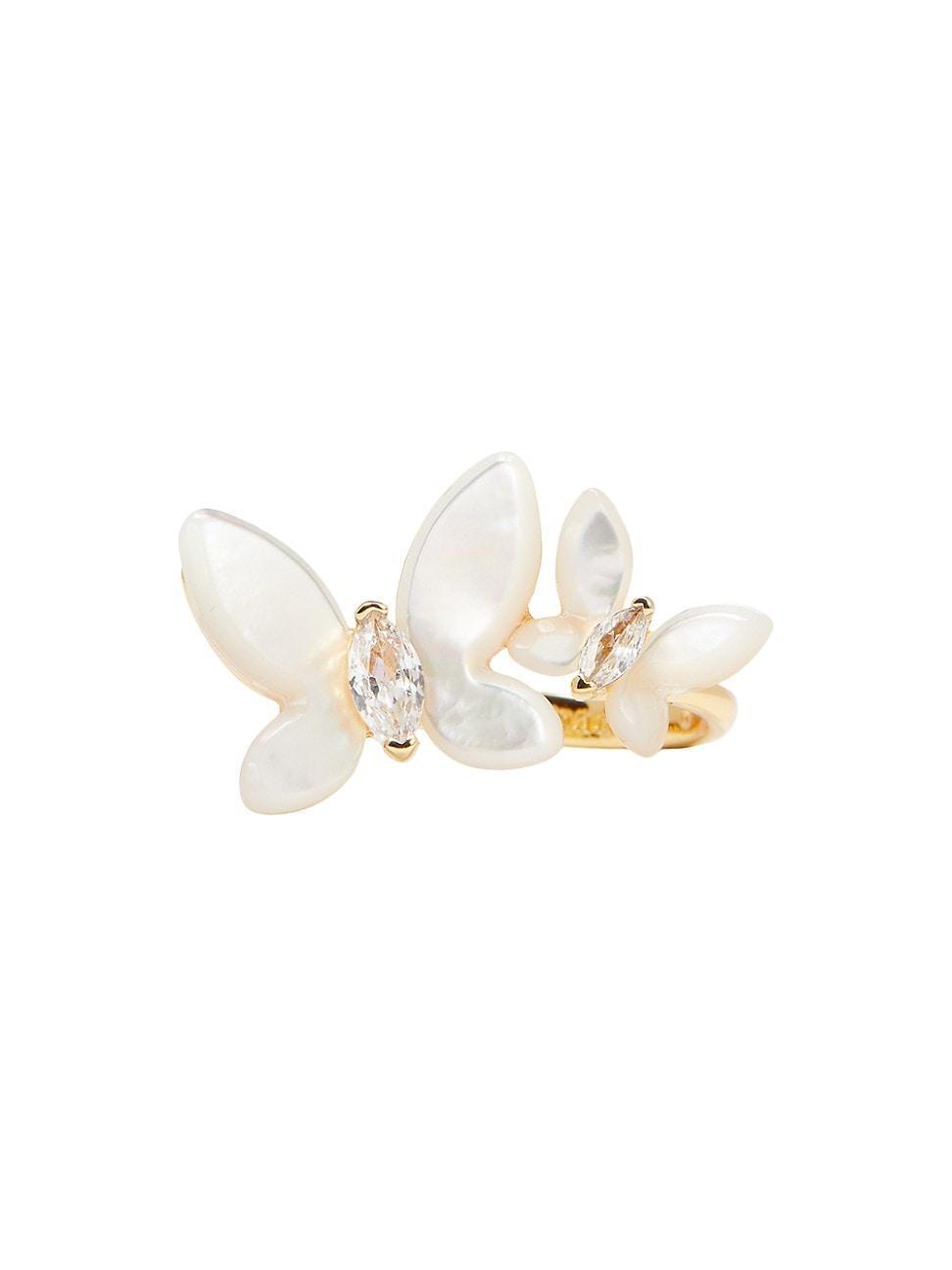 Womens Goldtone, Mother-Of-Pearl & Cubic Zirconia Butterfly Ring Product Image