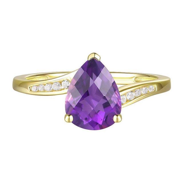 14k Gold Over Silver Amethyst & Lab-Created White Sapphire Ring, Womens Yellow Product Image