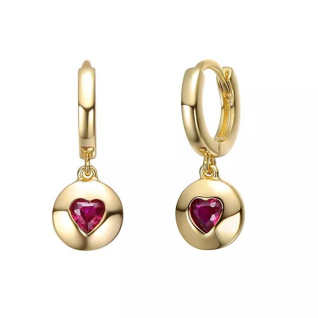 14k Gold Over Silver Red Cubic Zirconia Heart Dangle Earrings, Womens, Gold Tone Product Image