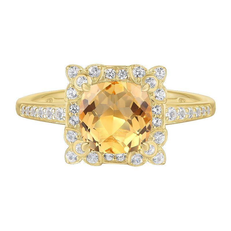 14k Gold Over Silver Citrine, Lab-Created White Sapphire Solitaire Ring, Womens Gold Tone Product Image