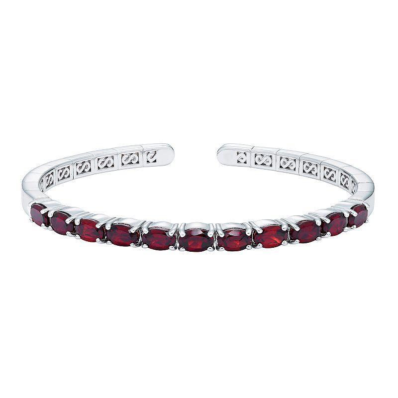 Sterling Silver Gemstone Flexible Cuff Bangle Bracelet, Womens Red Product Image