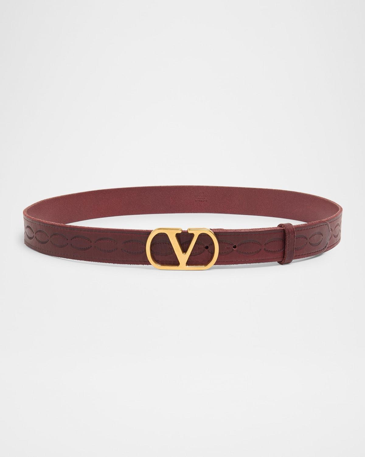 Mens Leather V Logo Buckle Belt Product Image