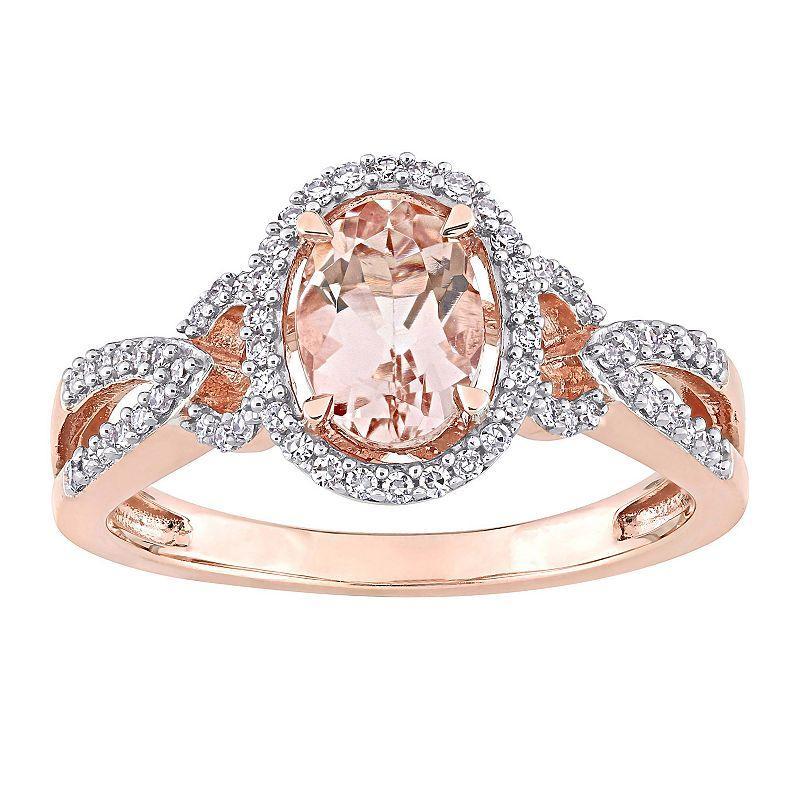 Stella Grace 14k Rose Gold Morganite & 1/5 Carat T.W. Diamond Halo Twist Engagement Ring, Womens, Pink Product Image