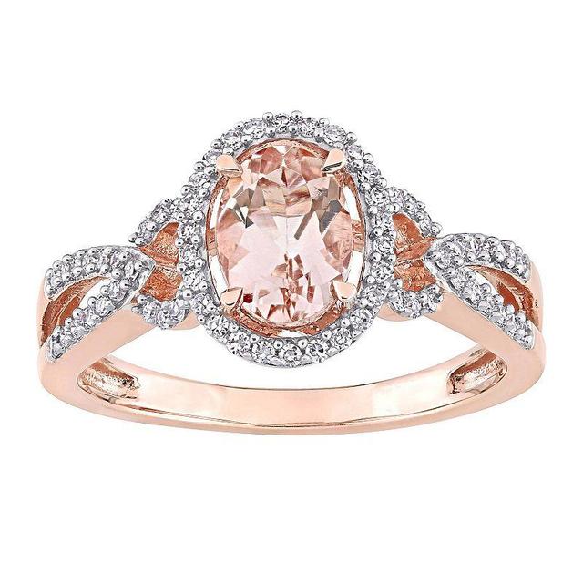 Stella Grace 14k Rose Gold Morganite & 1/5 Carat T.W. Diamond Halo Twist Engagement Ring, Womens 14k Rsgold Product Image