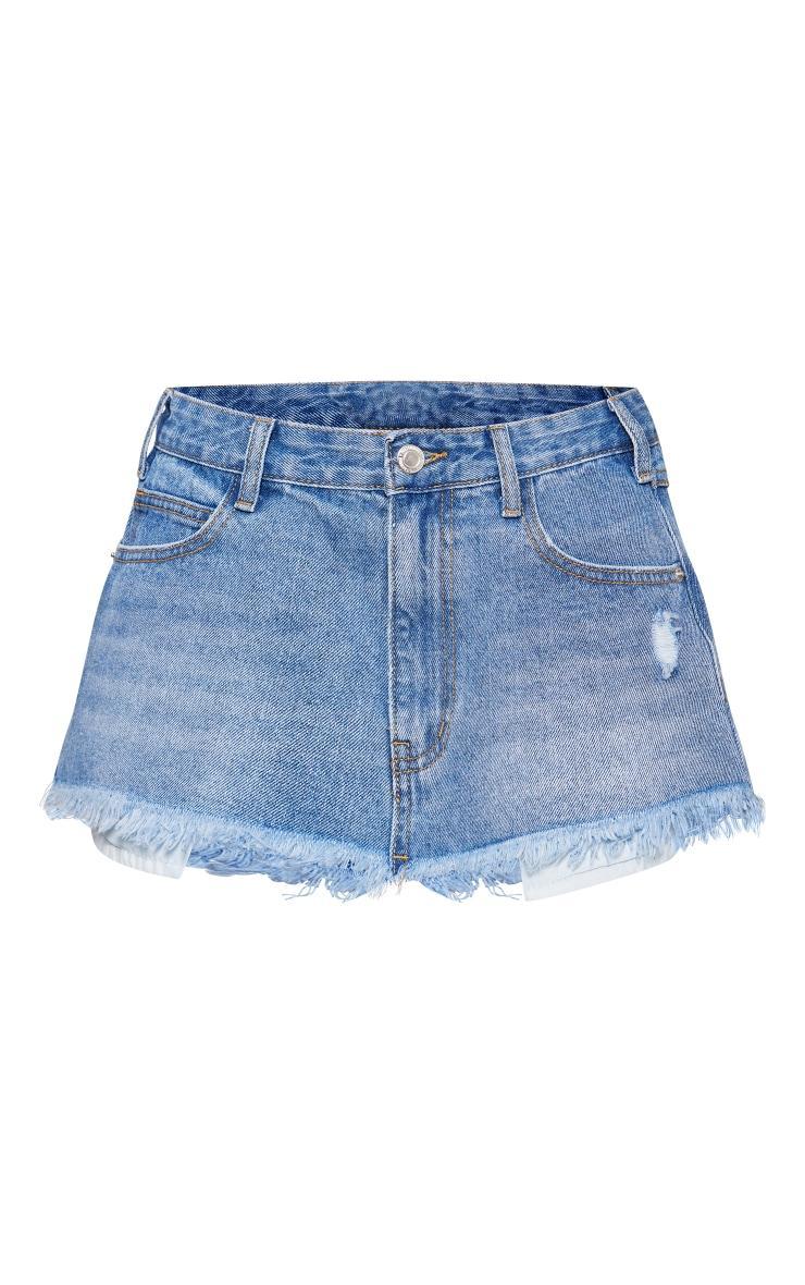 Light Blue Wash Pocket Detail Distressed Hem Ultra Mini Denim Skirt Product Image