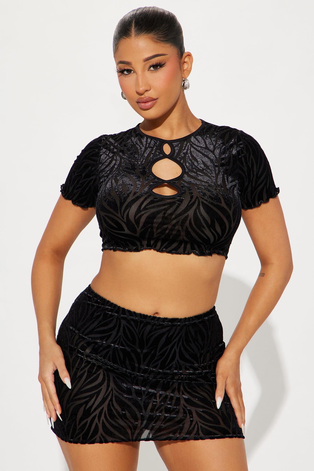 Why Bother Velvet Burnout Skirt Set - Black Product Image