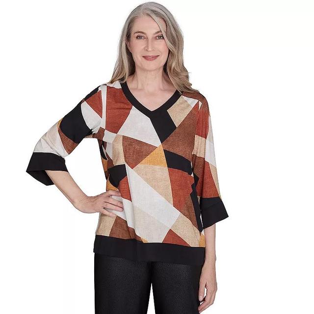 Petite Alfred Dunner V-Neck Patchwork Sweater, Womens Product Image