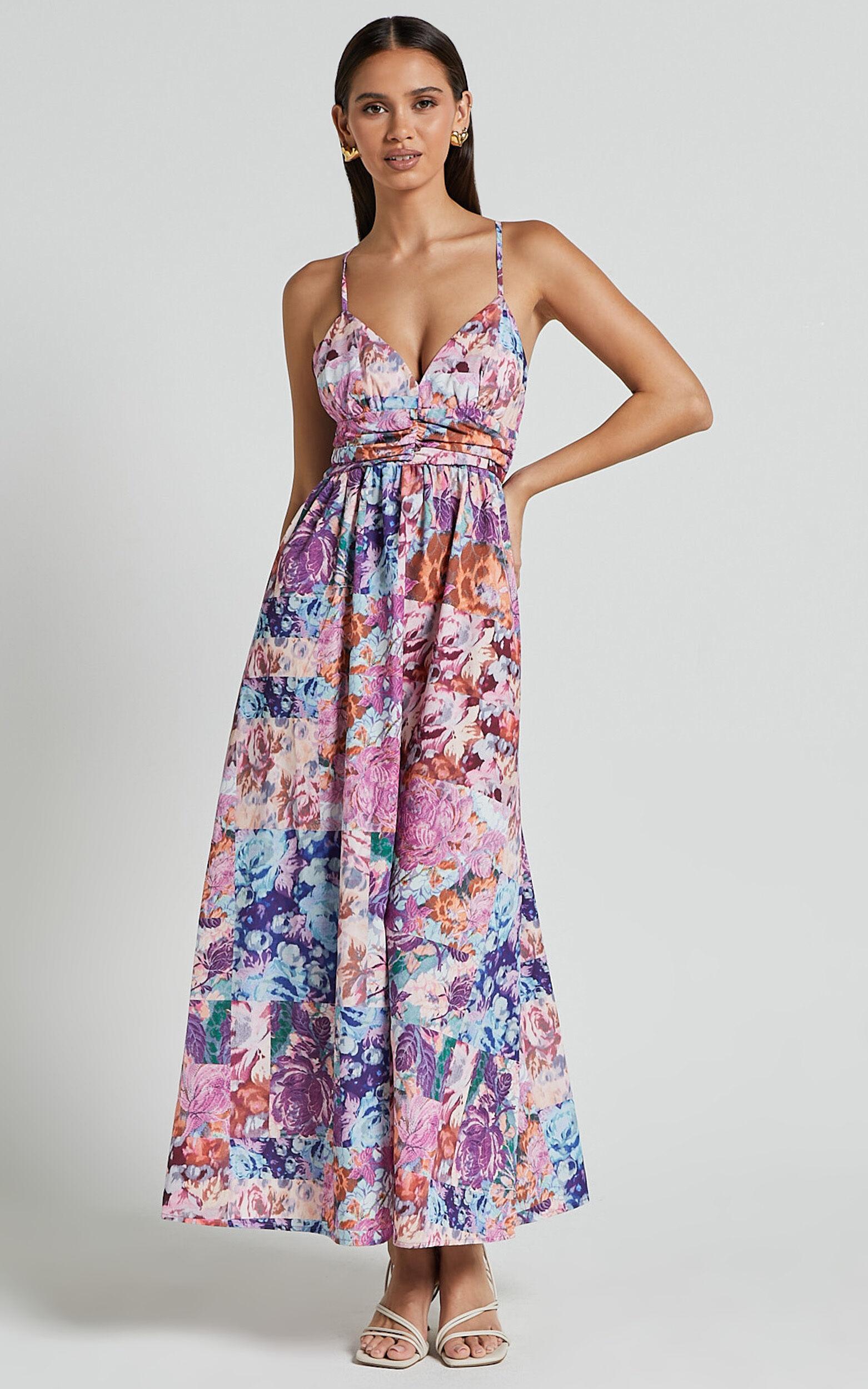 Lara Midi Dress - Cross back Dress in Vintage Garden Print Product Image