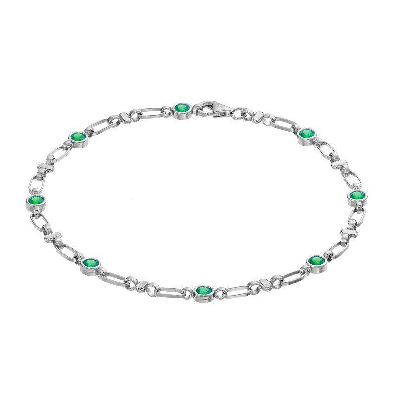 Kristen Kesho Sterling Silver Lab-Created Emerald Oval Link Bracelet, Womens Grey Product Image