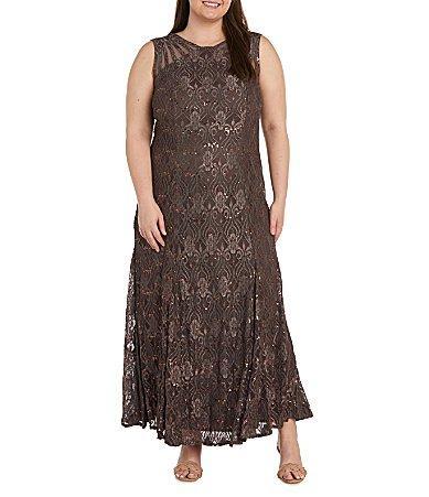 Plus Size R&M Richards Mermaid Detail Lace Dress, Womens Drk Yellow Product Image