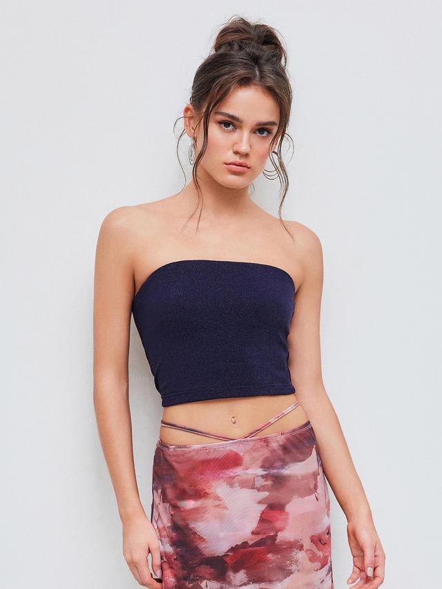 Solid Glitter Crop Tube Top Product Image