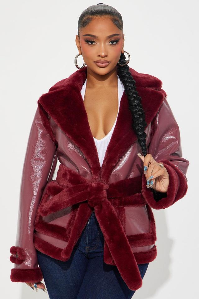 Waiting Games Shearling Coat - Burgundy Product Image