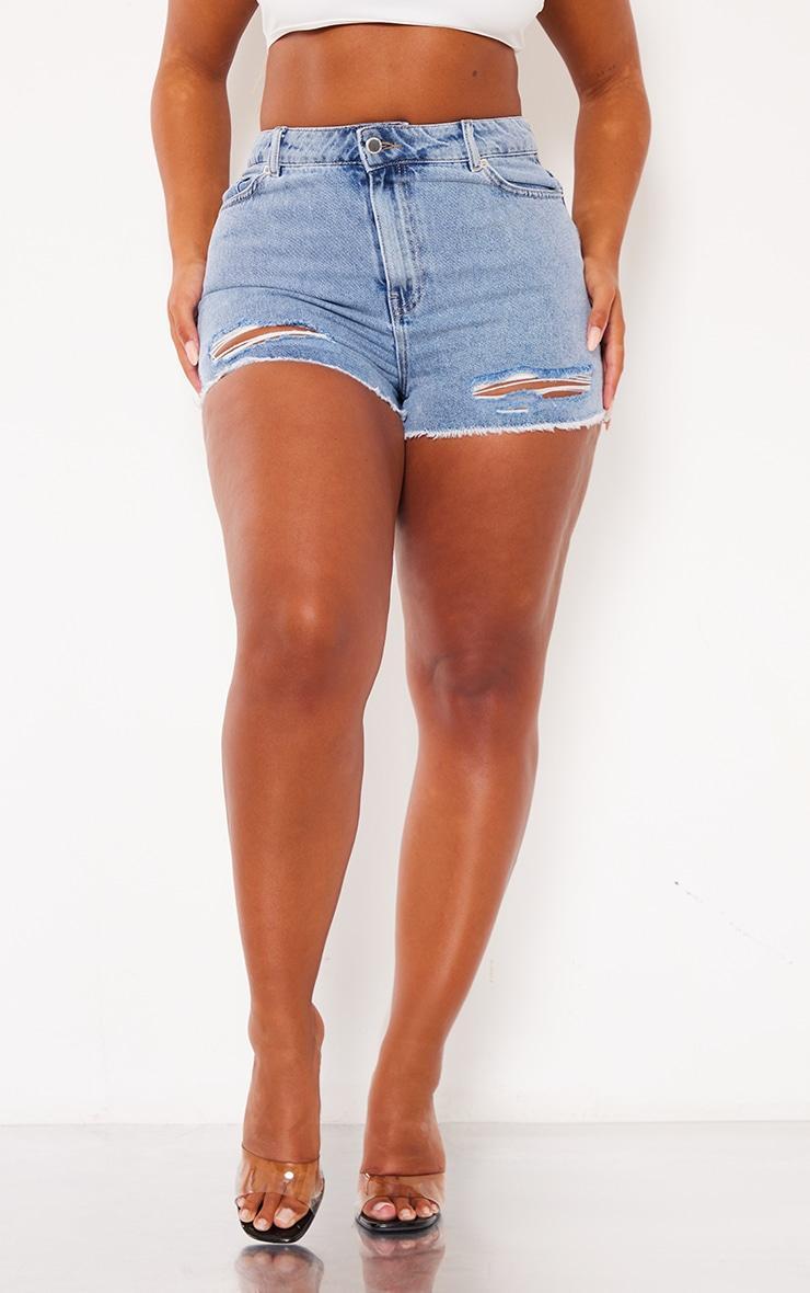 PRETTYLITTLETHING Shape Acid Blue Wash Ripped Denim Shorts Product Image