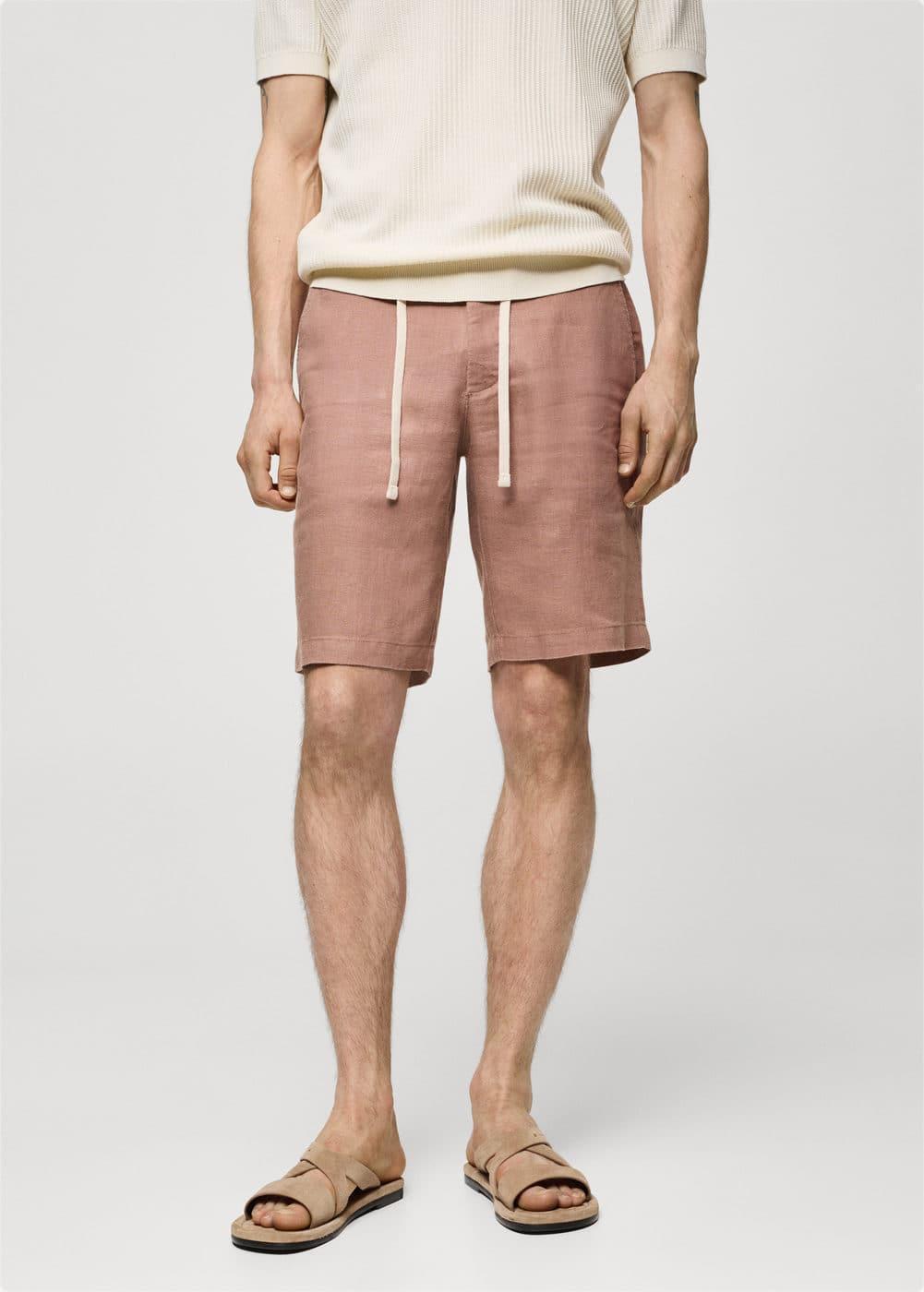 MANGO MAN - 100% linen bermuda shorts with drawstring salmonMen Product Image