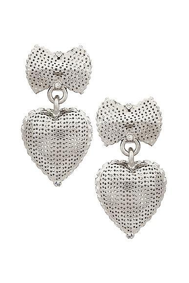 Alessandra Rich Heart Pendant Pearl Earrings in Metallic Silver Product Image